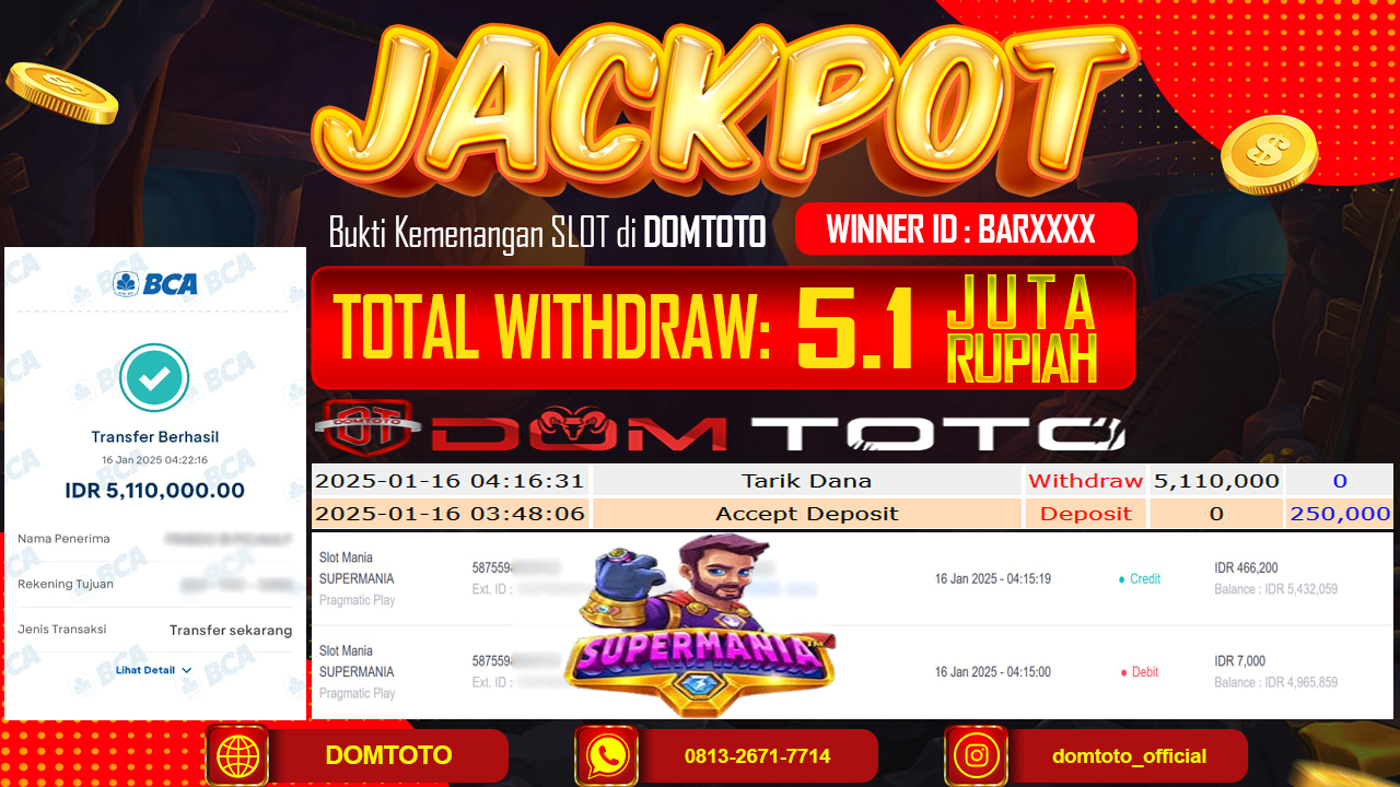 JACKPOT SLOT MANIA SUPERMANIA 16 JANUARI 2025